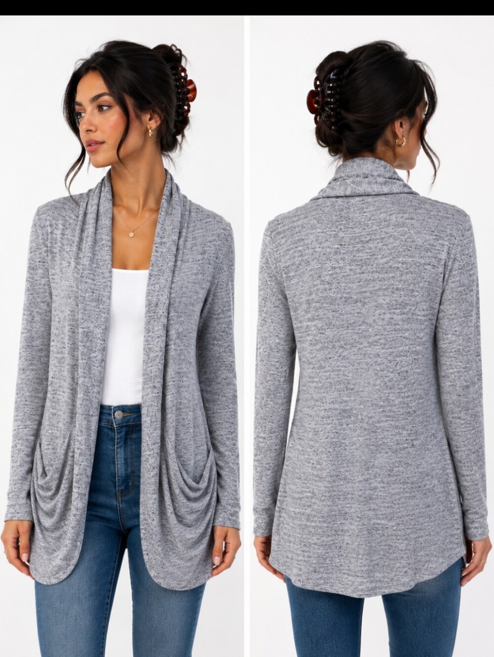 UGG Cozy luxe Gray Slub Knit Long Open Front cozy Normcore Classic cardigan Sz S
